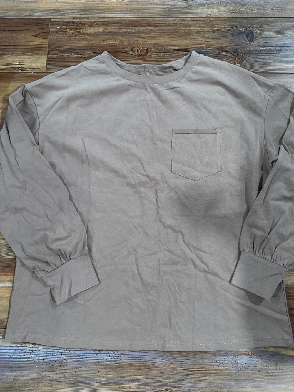 Womens Taupe Oversized Exposed Seam Long Sleeve Pocket Top
